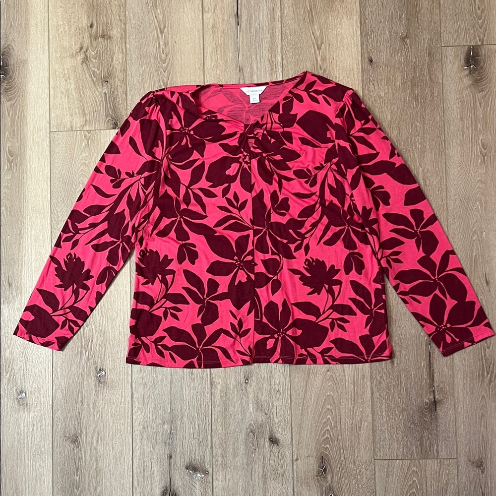 Liz Claiborne Burgundy and Pink Floral Top NEW WITH TAGS